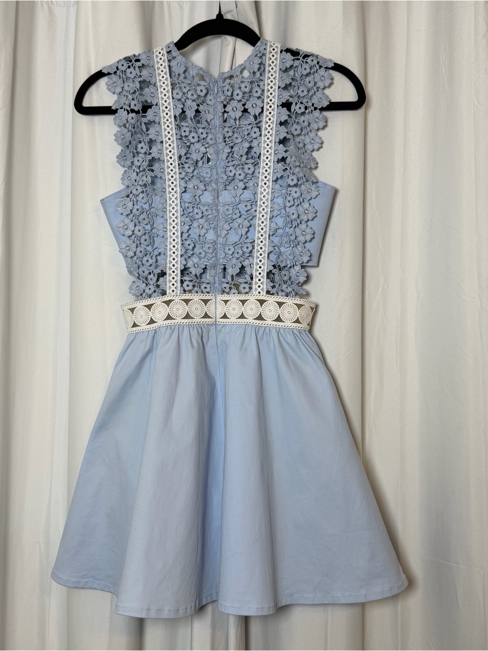 Self-Portrait Floral Vine Mini Dress Blue Guipure Lace Pockets Size US 2 - Picture 6 of 16